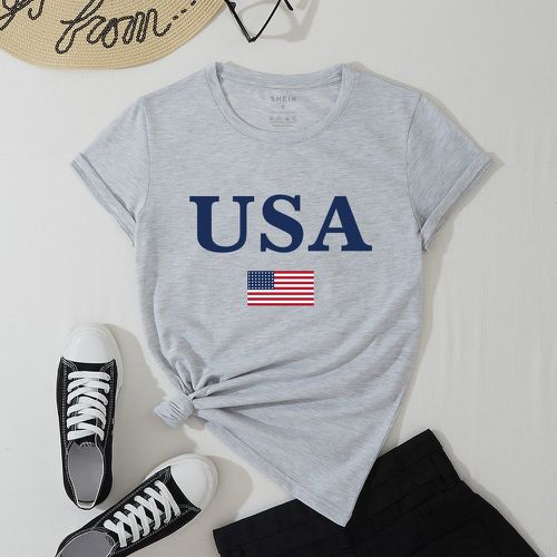 T-shirt à motif drapeau américain et lettres - SHEIN - Modalova