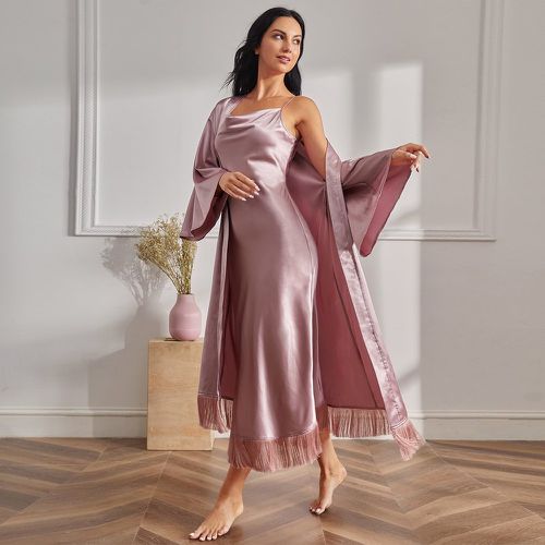 Robe de nuit à fines brides drapé à franges & Peignoir - SHEIN - Modalova