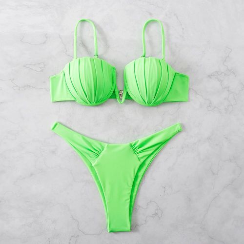Bikini vert fluo à ruchés échancré - SHEIN - Modalova