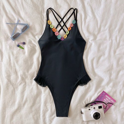 Maillot de bain une pièce applique croisé à volants - SHEIN - Modalova