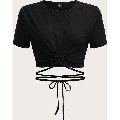 T-shirt court unicolore croisé à nœud - SHEIN - Modalova