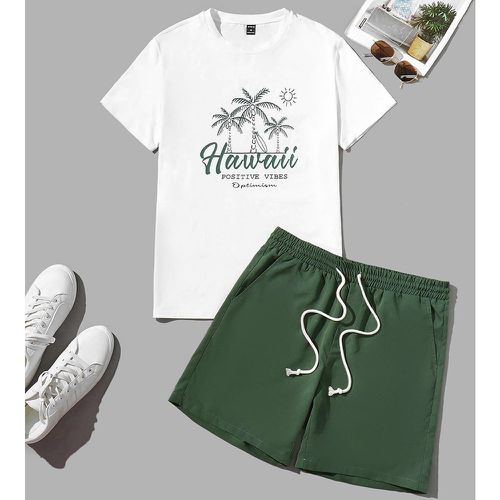 T-shirt à motif cocotier et lettre & Short à cordon - SHEIN - Modalova