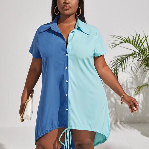 Robe chemise bicolore à cordon asymétrique - SHEIN - Modalova