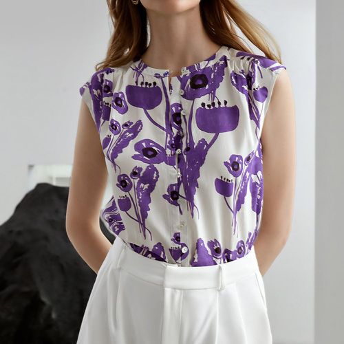 Blouse en lin fleuri - SHEIN - Modalova