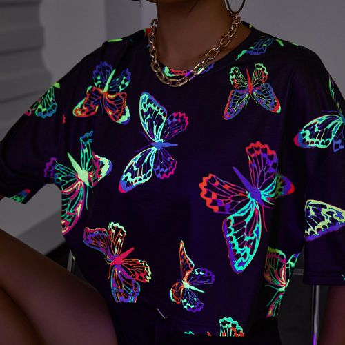 T-shirt réfléchissant à imprimé papillon - SHEIN - Modalova