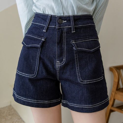 Short en jean à surpiqûres poche à rabat cargo - SHEIN - Modalova