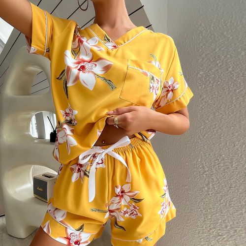 Ensemble de pyjama à imprimé floral patch à poche à nœud - SHEIN - Modalova