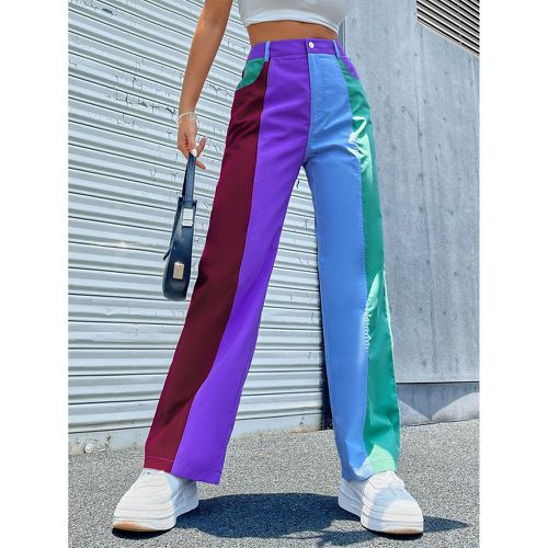 Pantalon ample taille haute à blocs de couleurs - SHEIN - Modalova