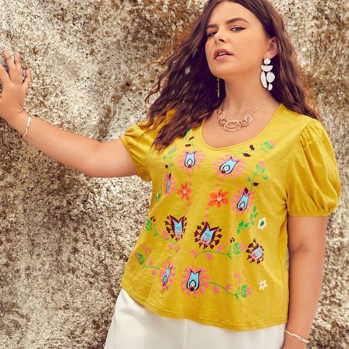 T-shirt à imprimé floral à manches bouffantes - SHEIN - Modalova