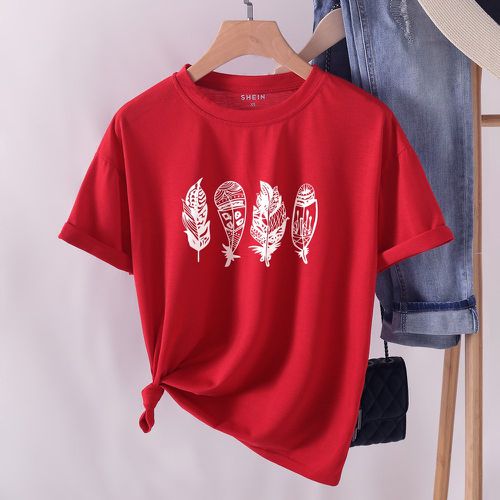 T-shirt à imprimé plume - SHEIN - Modalova