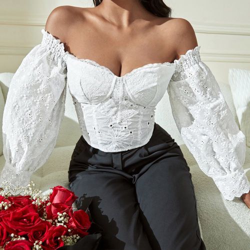 Blouse col bardot à broderie anglaise manches bishop bustier - SHEIN - Modalova