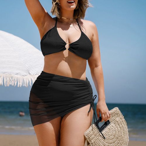 Bikini unicolore à lien anneau & jupe de plage - SHEIN - Modalova