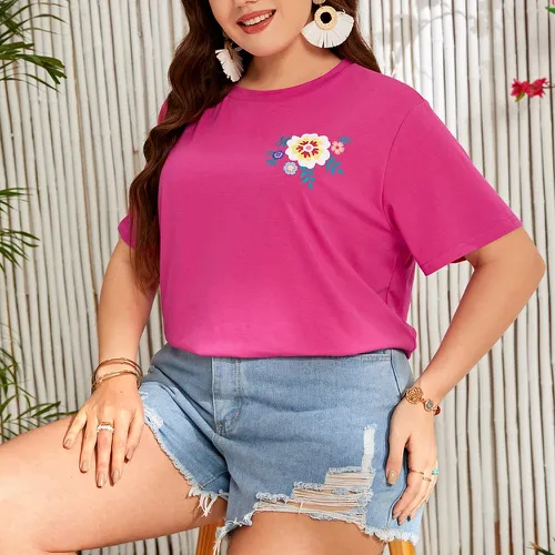 T-shirt à imprimé fleur - SHEIN - Modalova