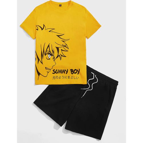 T-shirt à motif japonaise et figure & Short à cordon - SHEIN - Modalova