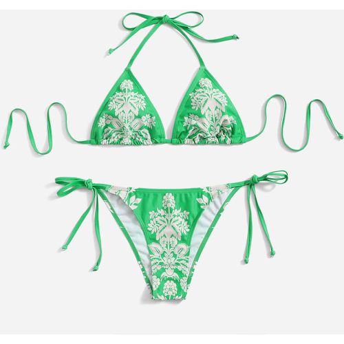 Bikini à imprimé floral ras-du-cou triangulaire à nœud - SHEIN - Modalova