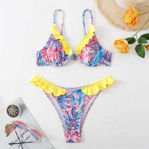 Bikini à armatures aléatoire à imprimé tropical à volants - SHEIN - Modalova