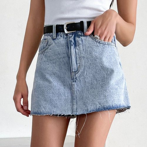 Jupe-short en jean taille haute à ourlet effilochée (sans ceinture) - SHEIN - Modalova