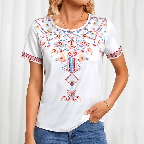 T-shirt à imprimé géométrique col rond - SHEIN - Modalova