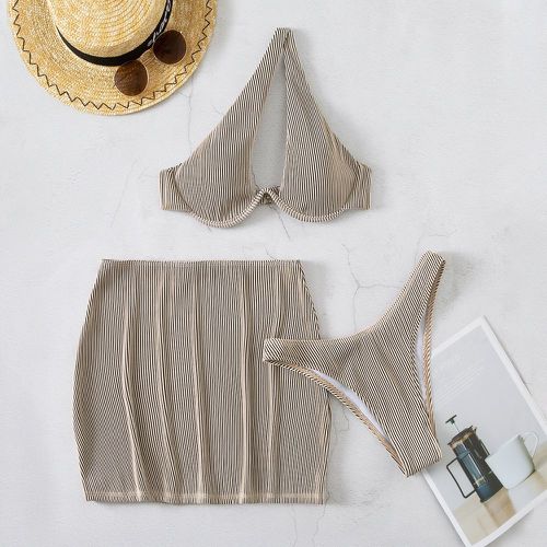 Bikini à armatures côtelé découpe avec jupe de plage - SHEIN - Modalova
