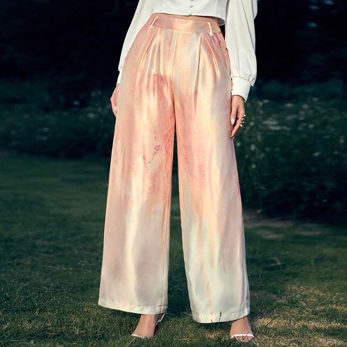 Pantalon ample taille haute tie dye à détail plié en satin - SHEIN - Modalova