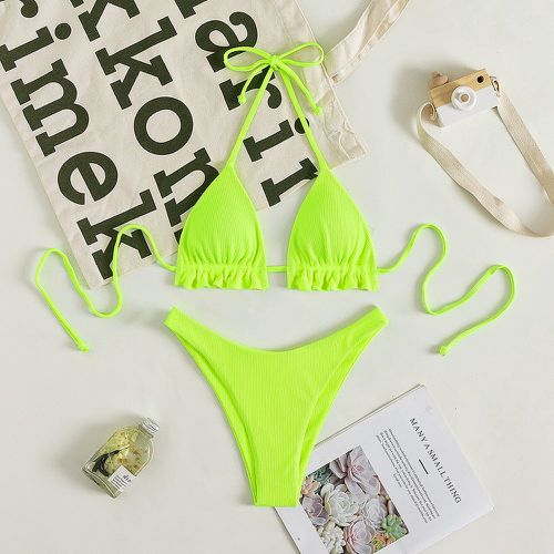 Bikini fluo côtelé avec ras-du-cou - SHEIN - Modalova