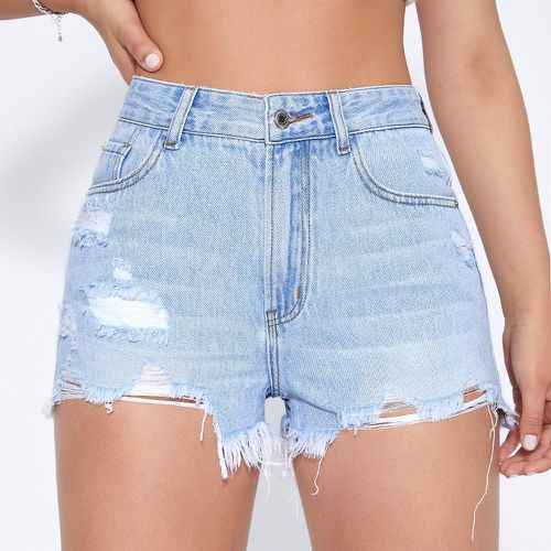 Short en jean taille haute déchiré ourlet effiloché - SHEIN - Modalova