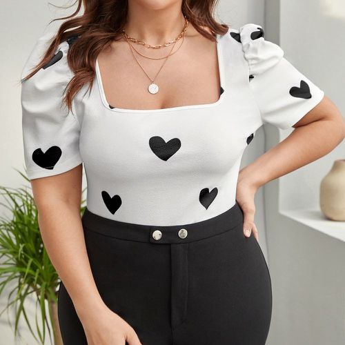 T-shirt à imprimé cœur à col carré manches bouffantes - SHEIN - Modalova