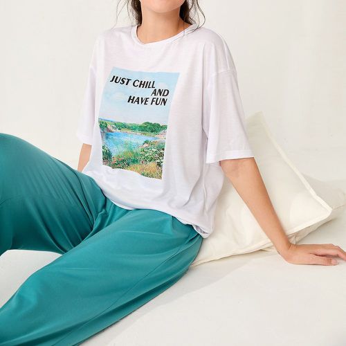 Ensemble de pyjama à motif slogan et paysage - SHEIN - Modalova