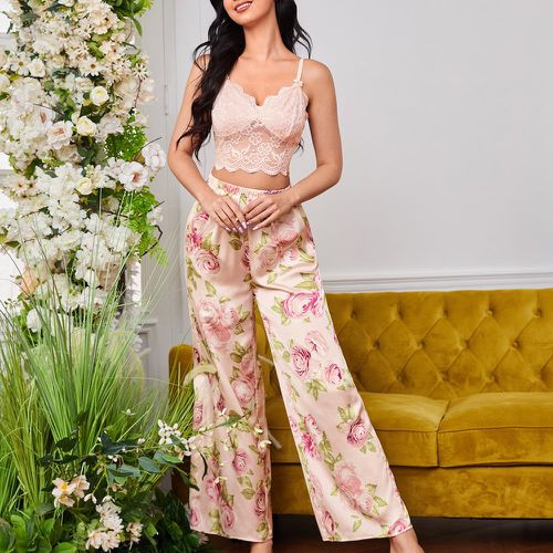 Ensemble de pyjama Top à fines brides en dentelle & Pantalon à imprimé floral - SHEIN - Modalova