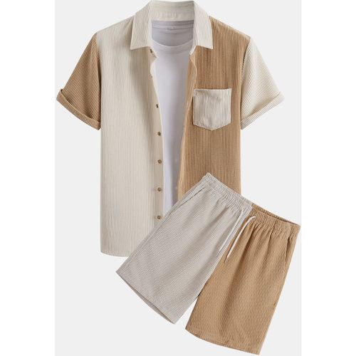 Bicolore en velours côtelé Chemise & à cordon Short (sans t-shirt) - SHEIN - Modalova