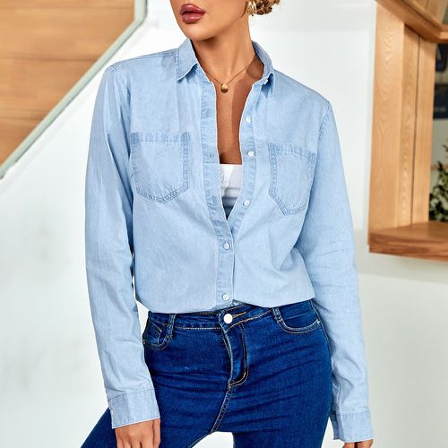 Chemise en jean patch à poche à bouton - SHEIN - Modalova