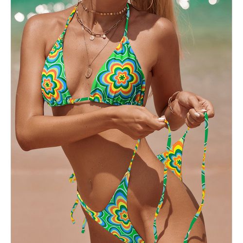 Bikini floral aléatoire à imprimé ras-du-cou triangulaire à nœud - SHEIN - Modalova