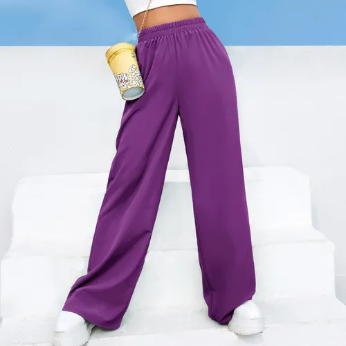 Pantalon ample taille haute unicolore - SHEIN - Modalova