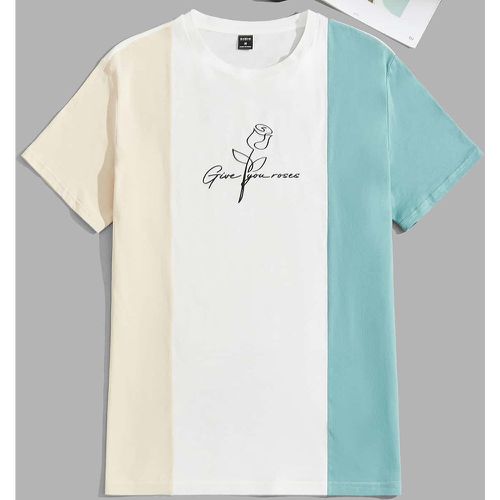 T-shirt à blocs de couleurs slogan et floral - SHEIN - Modalova