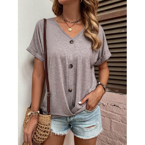 T-shirt faux bouton ourlet torsadé manches dolman - SHEIN - Modalova