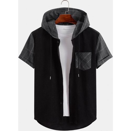 Chemise à carreaux patch à poche à cordon à capuche en velours côtelé (sans t-shirt) - SHEIN - Modalova