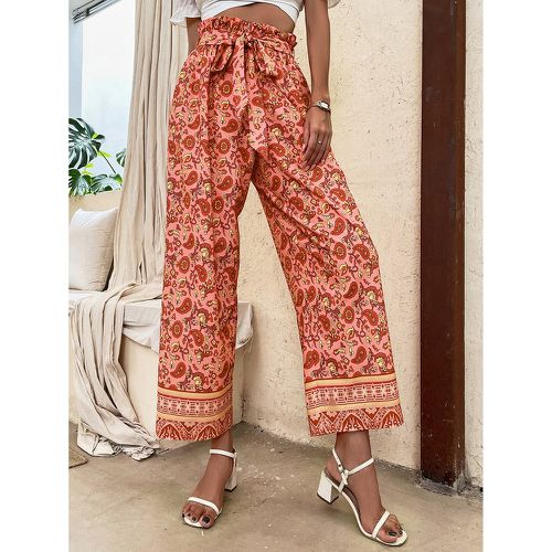 Pantalon ample à imprimé floral à taille froncée ceinturé - SHEIN - Modalova