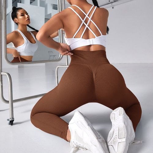 Legging de sport sans couture unicolore à bande large taille haute - SHEIN - Modalova