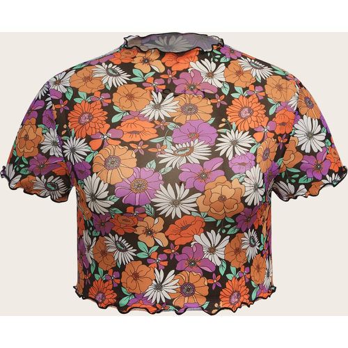T-shirt à ourlet ondulé à imprimé floral - SHEIN - Modalova