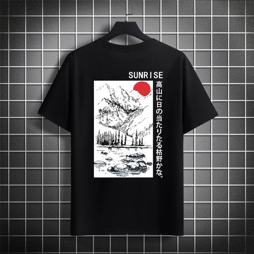 T-shirt à motif montagne et lettre japonaise - SHEIN - Modalova