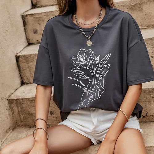 T-shirt fleuri & à imprimé mains - SHEIN - Modalova
