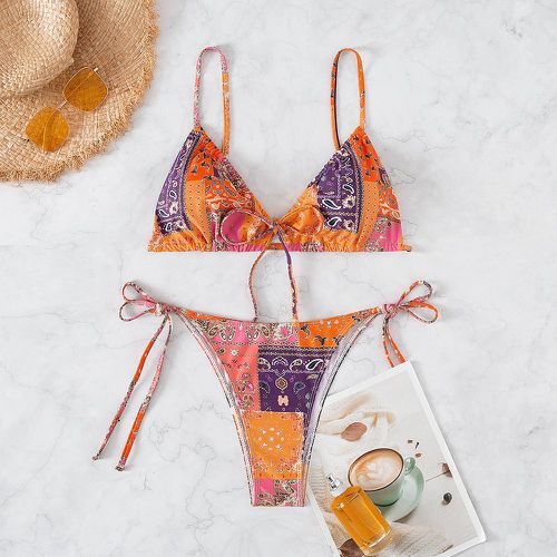 Bikini patchwork à imprimé à cordon à nœud - SHEIN - Modalova