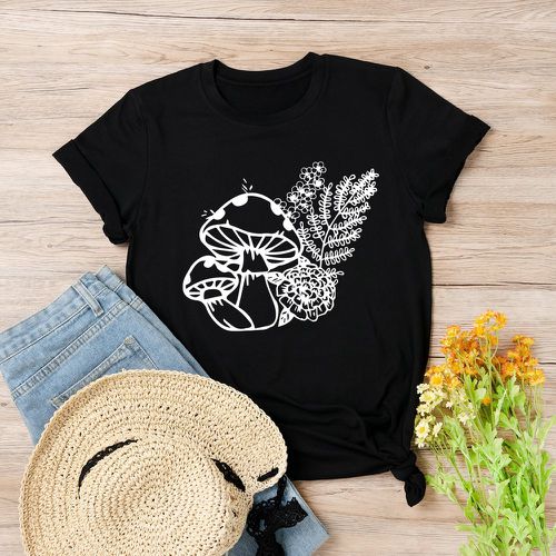 T-shirt champignon et à imprimé plante - SHEIN - Modalova