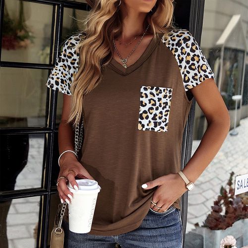 T-shirt léopard à poche manches raglan - SHEIN - Modalova