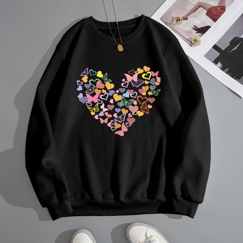 Sweat-shirt thermique à imprimé papillon et cœur - SHEIN - Modalova