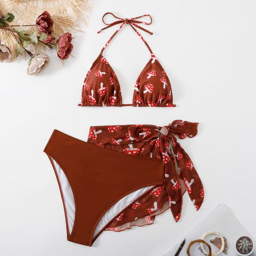 Bikini triangulaire ras-du-cou à motif champignon avec jupe de plage - SHEIN - Modalova
