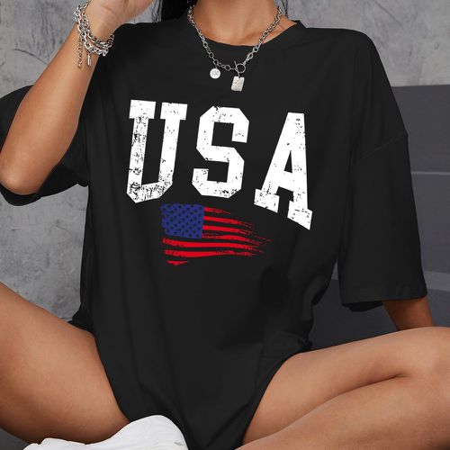 T-shirt drapeau américain et à lettres - SHEIN - Modalova