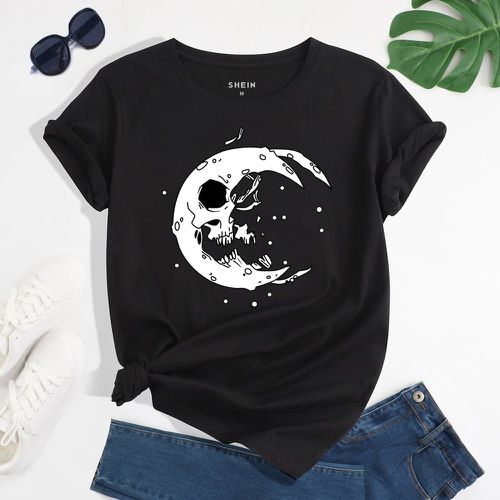 T-shirt à imprimé tête de mort et lune - SHEIN - Modalova