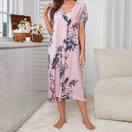 Robe de nuit à imprimé floral col en V manches chauve-souris - SHEIN - Modalova