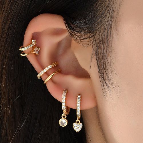 Paire Pendants d'oreilles à zircone cubique & 3 pièces Clip d'oreille - SHEIN - Modalova